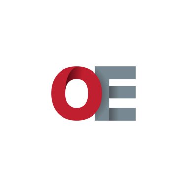 Initial letters OE, overlapping fold logo, red gray, vector template elements for creative industry