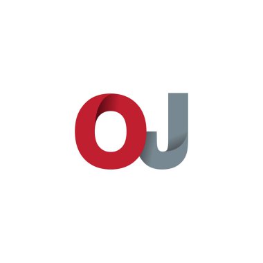 Initial letters OJ, overlapping fold logo, red gray, vector template elements for creative industry