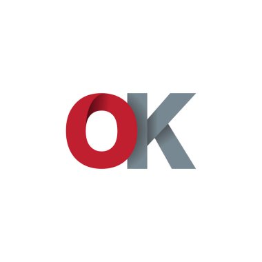 Initial letters OK, overlapping fold logo, red gray, vector template elements for creative industry