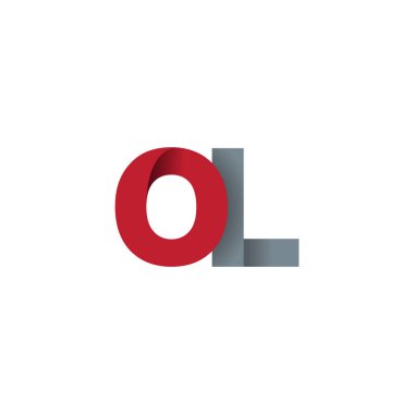 Initial letters OL, overlapping fold logo, red gray, vector template elements for creative industry