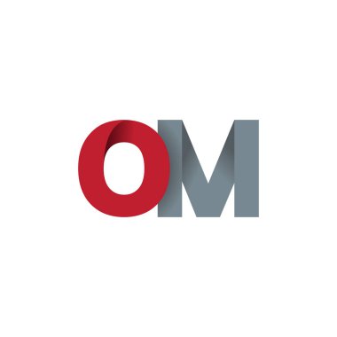 Initial letters OM, overlapping fold logo, red gray, vector template elements for creative industry