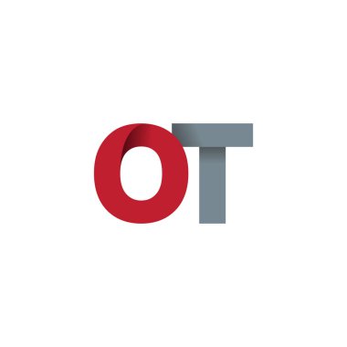 Initial letters OT, overlapping fold logo, red gray, vector template elements for creative industry