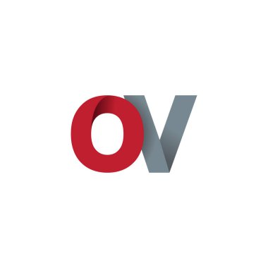 Initial letters OV, overlapping fold logo, red gray, vector template elements for creative industry
