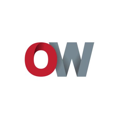 Initial letters OW, overlapping fold logo, red gray, vector template elements for creative industry