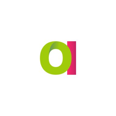 Initial letters OI, overlapping fold logo, green magenta pink, vector template elements for creative industry