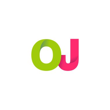Initial letters OJ, overlapping fold logo, green magenta pink, vector template elements for creative industry