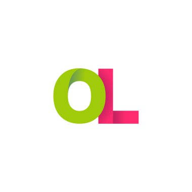 Initial letters OL, overlapping fold logo, green magenta pink, vector template elements for creative industry