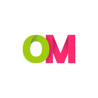 Initial letters OM, overlapping fold logo, green magenta pink, vector template elements for creative industry