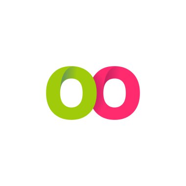 Initial letters OO, overlapping fold logo, green magenta pink, vector template elements for creative industry