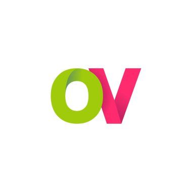 Initial letters OV, overlapping fold logo, green magenta pink, vector template elements for creative industry