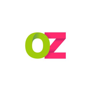 Initial letters OZ, overlapping fold logo, green magenta pink, vector template elements for creative industry