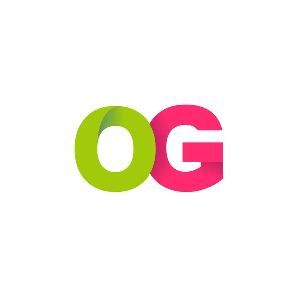 Initial Letters Overlapping Fold Logo Green Magenta Pink Vector Template — Stockvektor