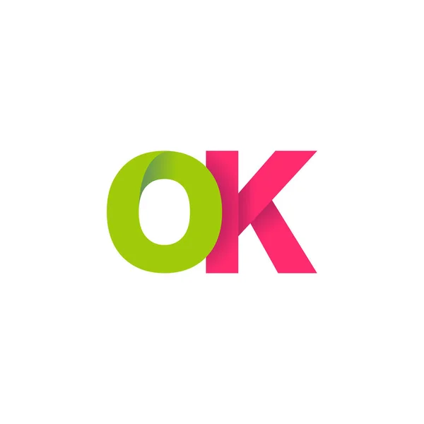 Initial Letters Overlapping Fold Logo Green Magenta Pink Vector Template — 图库矢量图片
