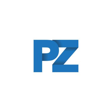 Initial letters PZ, overlapping fold logo, blue, vector template elements for creative industry