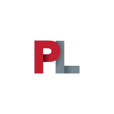 Initial letters PL, overlapping fold logo, red gray, vector template elements for creative industry