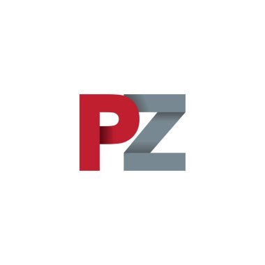 Initial letters PZ, overlapping fold logo, red gray, vector template elements for creative industry
