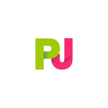 Initial letters PJ, overlapping fold logo, green magenta pink, vector template elements for creative industry