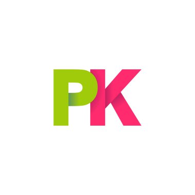 Initial letters PK, overlapping fold logo, green magenta pink, vector template elements for creative industry