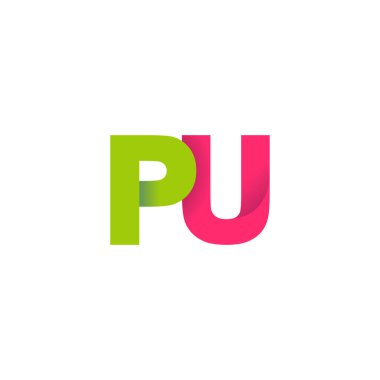 Initial letters PU, overlapping fold logo, green magenta pink, vector template elements for creative industry