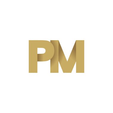 Initial letters PM, overlapping fold logo, brown gold, vector template elements for creative industry