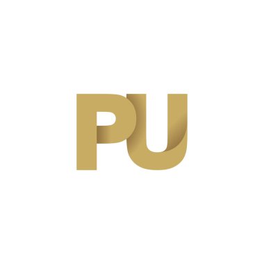 Initial letters PU, overlapping fold logo, brown gold, vector template elements for creative industry