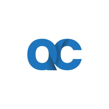 Initial letters QC, overlapping fold logo, blue, vector template elements for creative industry