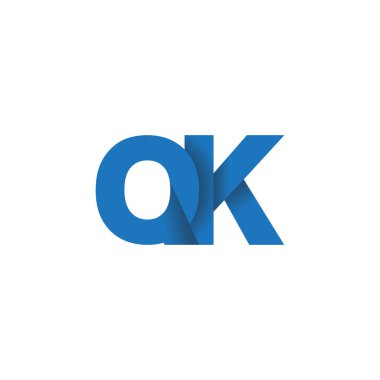 Initial letters QK, overlapping fold logo, blue, vector template elements for creative industry