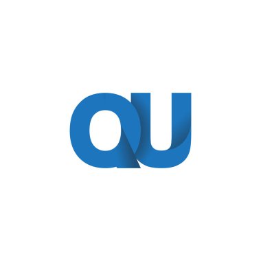 Initial letters QU, overlapping fold logo, blue, vector template elements for creative industry