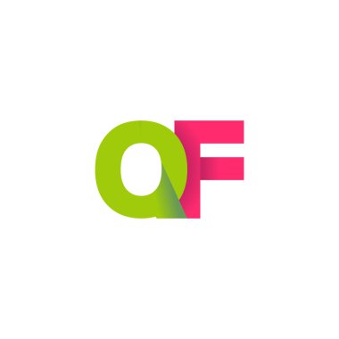 Initial letters QF, overlapping fold logo, green magenta pink, vector template elements for creative industry