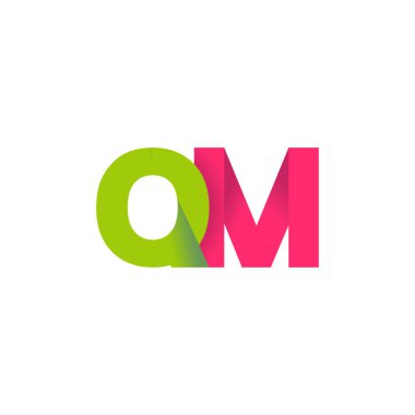 Initial letters QM, overlapping fold logo, green magenta pink, vector template elements for creative industry