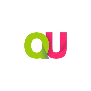 Initial letters QU, overlapping fold logo, green magenta pink, vector template elements for creative industry