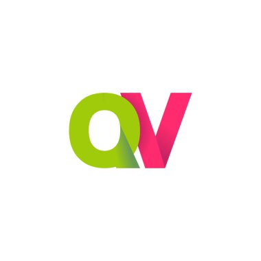 Initial letters QV, overlapping fold logo, green magenta pink, vector template elements for creative industry
