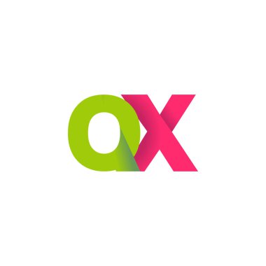 Initial letters QX, overlapping fold logo, green magenta pink, vector template elements for creative industry