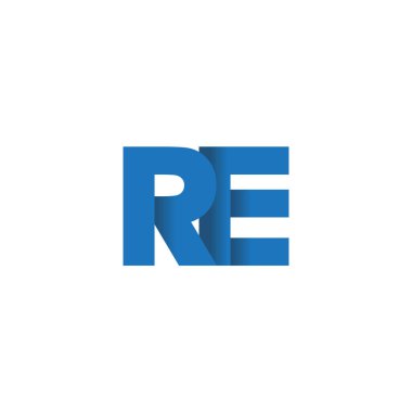 Initial letters RE, overlapping fold logo, blue, vector template elements for creative industry