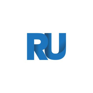 Initial letters RU, overlapping fold logo, blue, vector template elements for creative industry