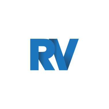 Initial letters RV, overlapping fold logo, blue, vector template elements for creative industry