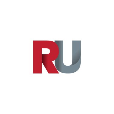 Initial letters RU, overlapping fold logo, red gray, vector template elements for creative industry