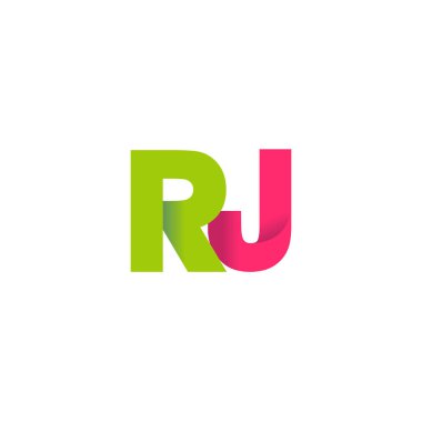 Initial letters RJ, overlapping fold logo, green magenta pink, vector template elements for creative industry