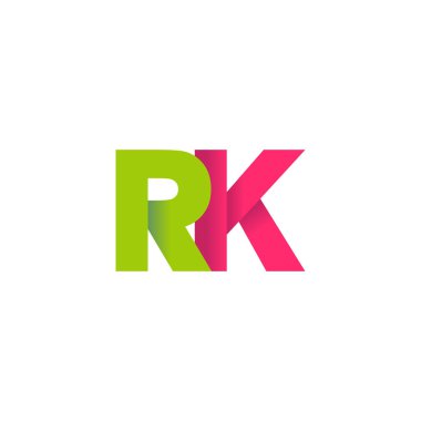 Initial letters RK, overlapping fold logo, green magenta pink, vector template elements for creative industry