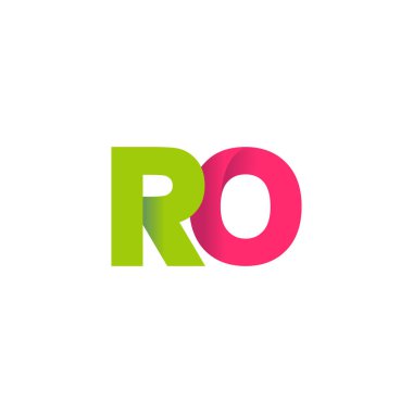 Initial letters RO, overlapping fold logo, green magenta pink, vector template elements for creative industry