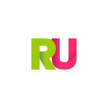 Initial letters RU, overlapping fold logo, green magenta pink, vector template elements for creative industry