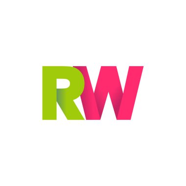 Initial letters RW, overlapping fold logo, green magenta pink, vector template elements for creative industry