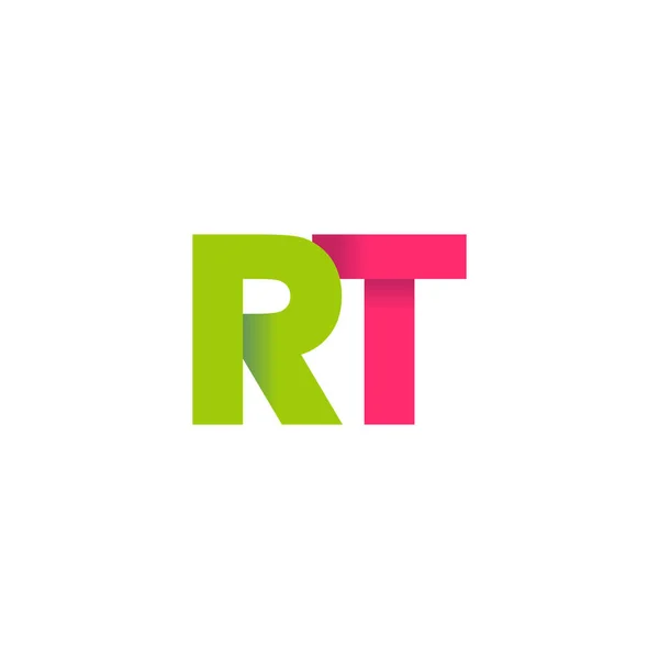 Initial Letters Overlapping Fold Logo Green Magenta Pink Vector Template — Vetor de Stock