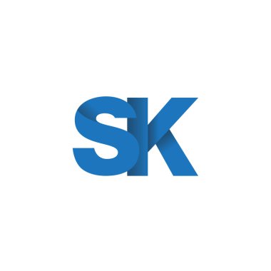Initial letters SK, overlapping fold logo, blue, vector template elements for creative industry
