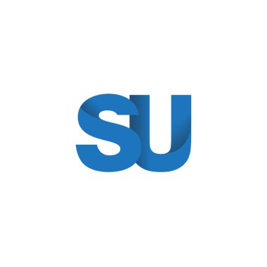 Initial letters SU, overlapping fold logo, blue, vector template elements for creative industry
