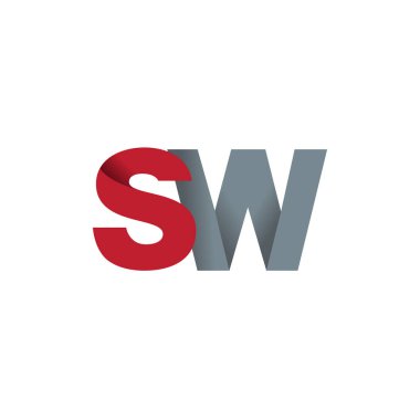 Initial letters SW, overlapping fold logo, red gray, vector template elements for creative industry