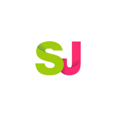 Initial letters SJ, overlapping fold logo, green magenta pink, vector template elements for creative industry
