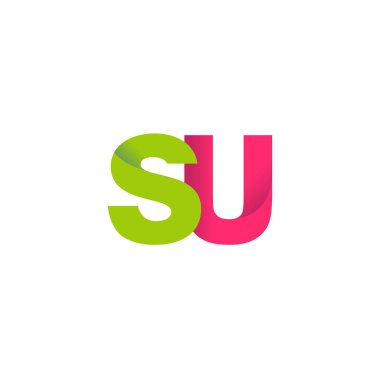 Initial letters SU, overlapping fold logo, green magenta pink, vector template elements for creative industry