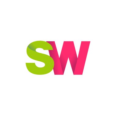 Initial letters SW, overlapping fold logo, green magenta pink, vector template elements for creative industry