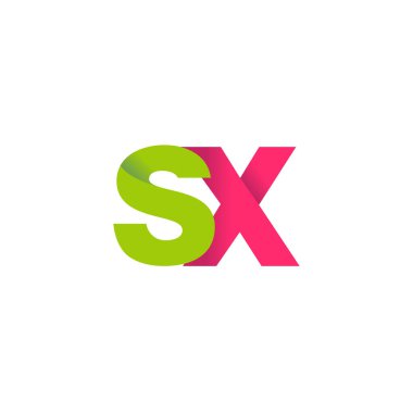 Initial letters SX, overlapping fold logo, green magenta pink, vector template elements for creative industry
